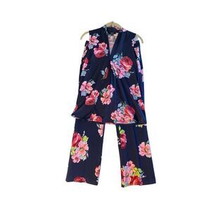 IMNYC Isaac Mizrahi￼ two piece blue floral pants that size xs